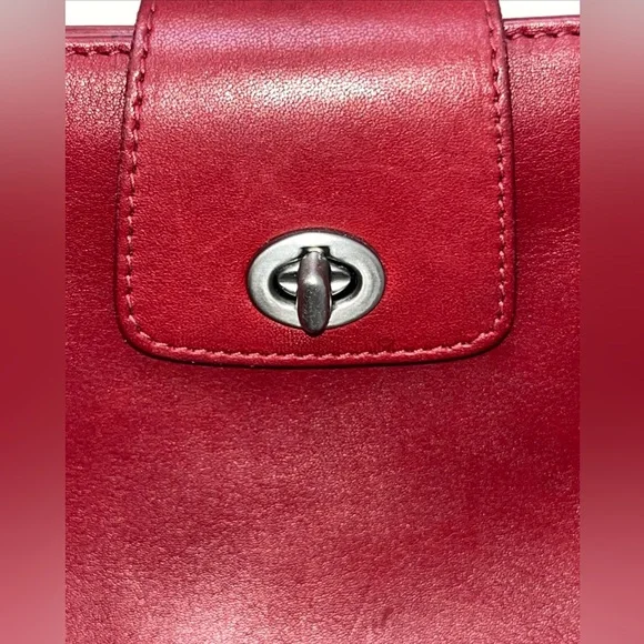 Vintage Red Coach Turn Lock Made In Costa Rica with Strap 9154